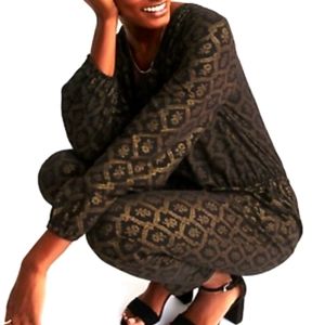 Black and Antigue Gold Floral Jumpsuit